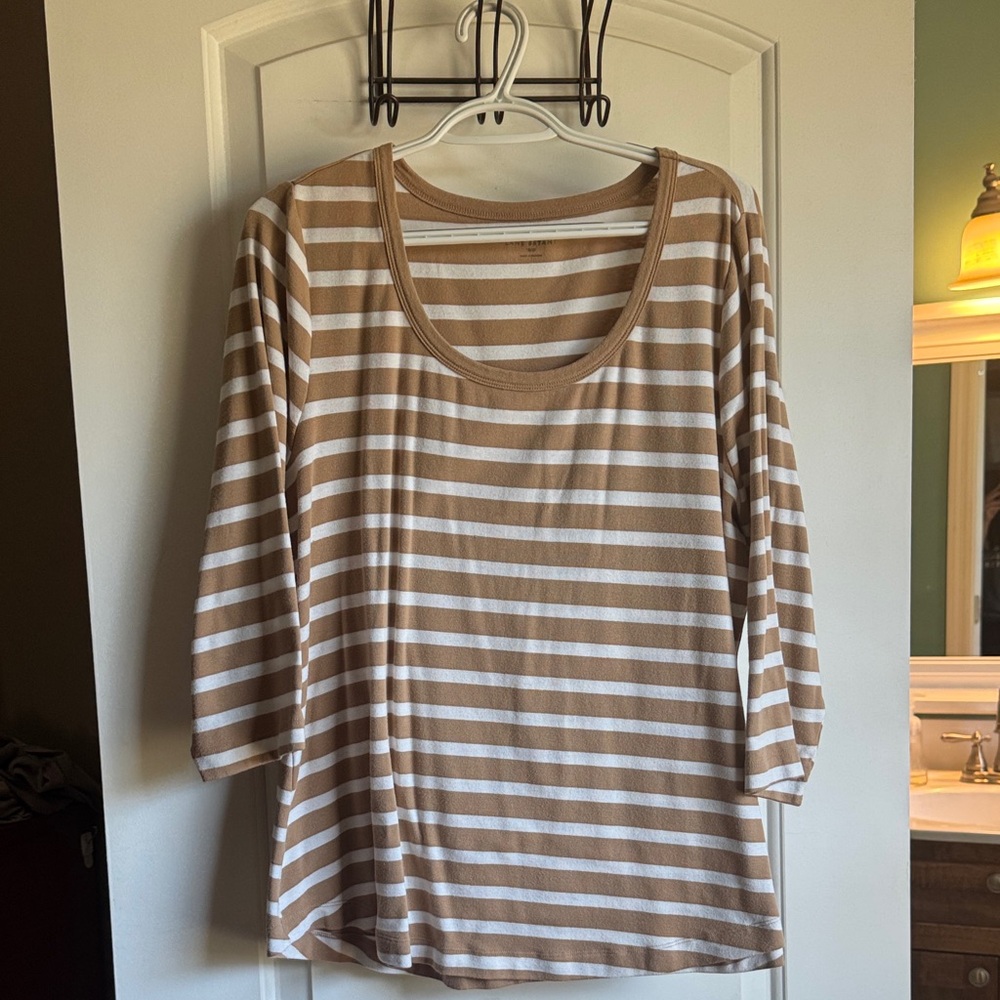 Lane Bryant Tan and White Striped Blouse